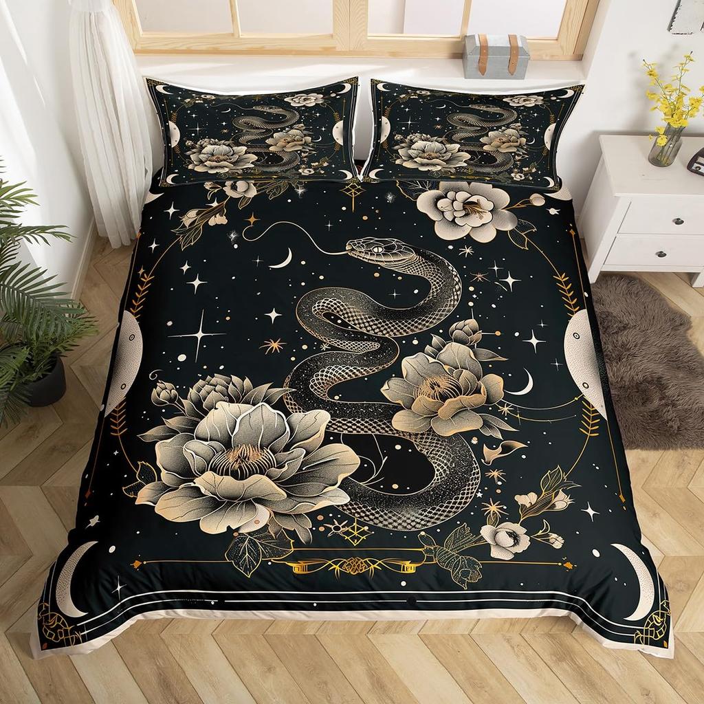 Gothic Moth Duvet Cover Set Queen Twin SizeDreamy Butterfly Animal Rustic Leaves Bedding SetExotic Starry Moon Sky Quilt Cover