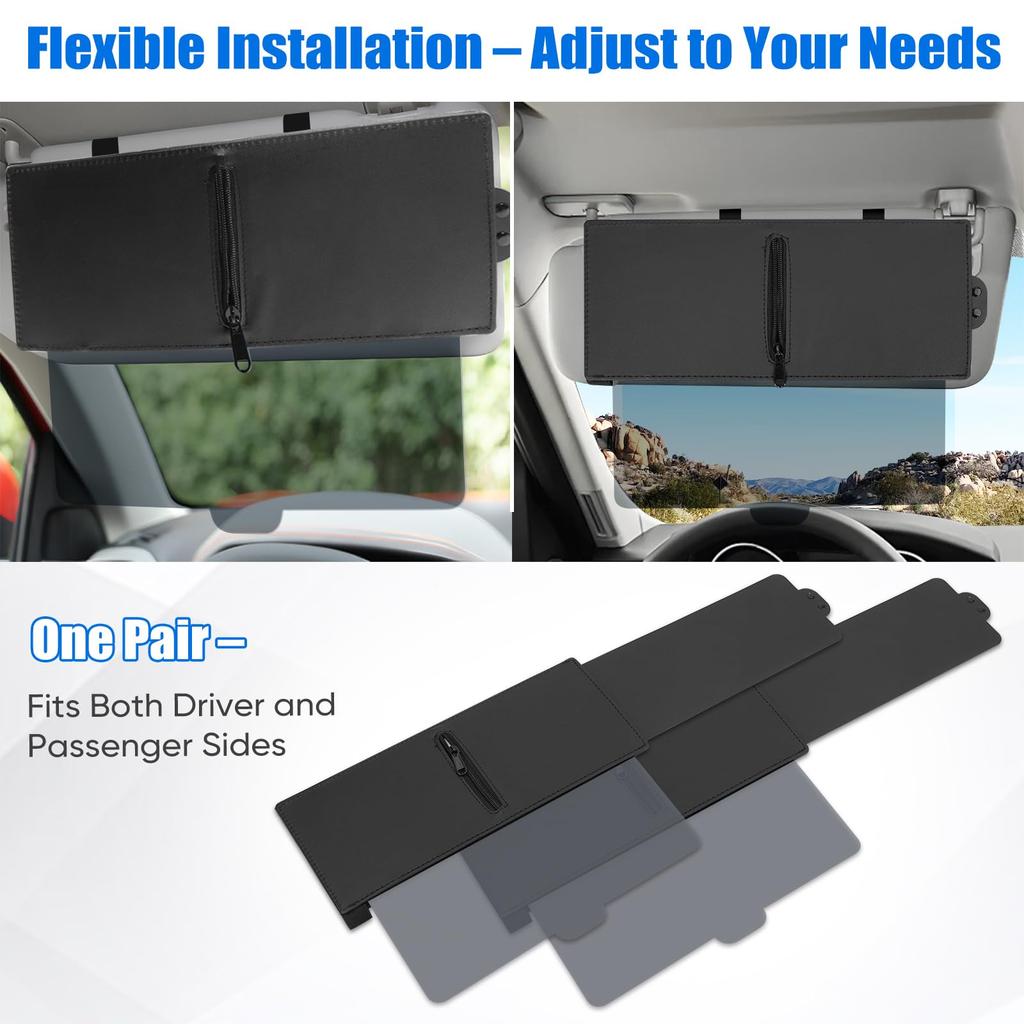 Car Sun Visor Polarized Sun Visor Extender with Zipper Slider UV400 Side Shades Driver Passenger Universal Easy Installation Protection, Included,