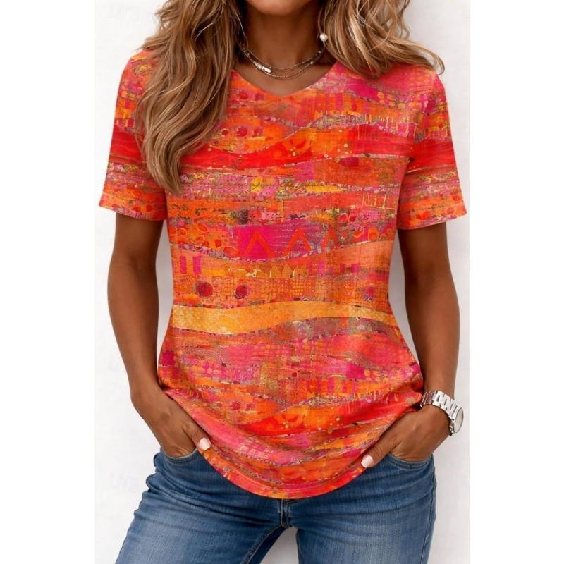 Women's T Shirt Print Ombre Floral Graphic Stylish Classic Casual Short Sleeve Crew Neck Round Neck Regular Tops