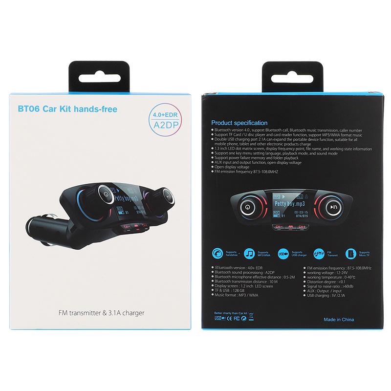 BT06 Car MP3 Bluetooth FM Transmitter with Hands-free Calling & 2.1A Fast Charging.
