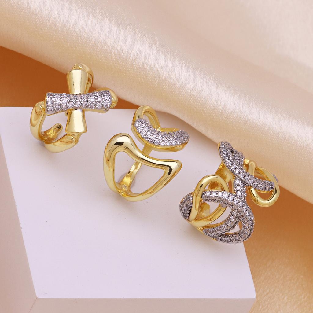 Stripe X-Shaped Open Ring Women'S Copper Gold-Plated Zirconium Two-Color Ring