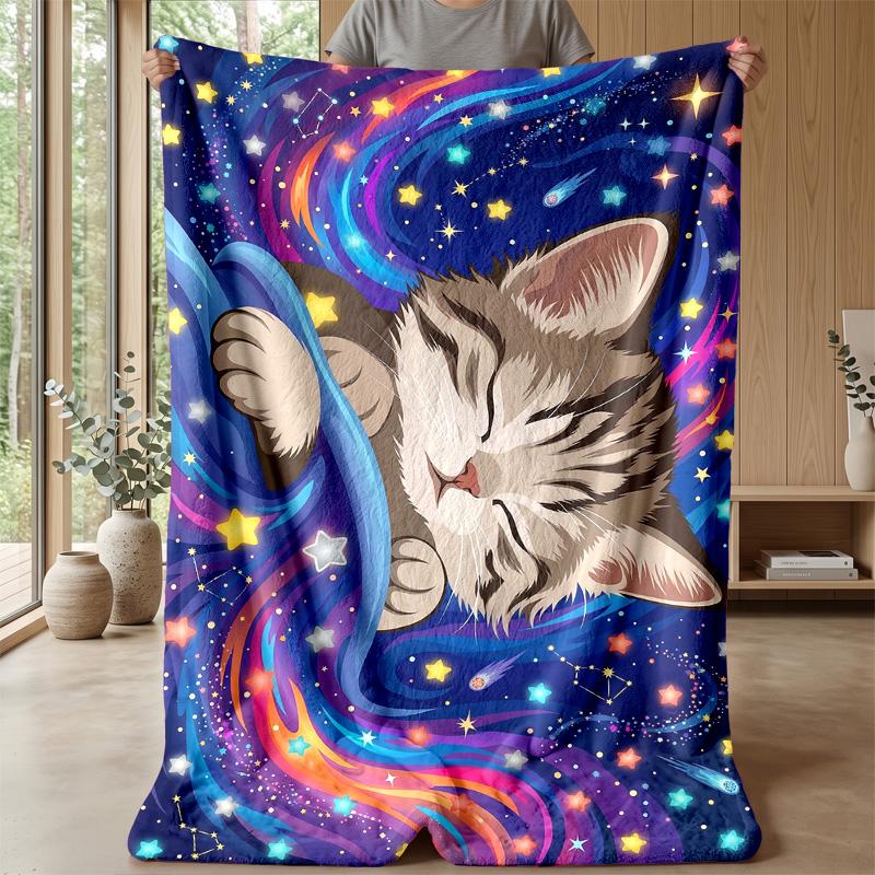 Space Cat Dreams Theme blanket Lightweight Warm Flannel Blanket Decorative Throw Blanket for Home Decoration