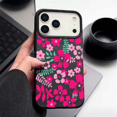 Vibrant Magenta Floral Design Flexible & Durable Shockproof Soft TPU Leather Texture Cover Case for iPhone 17 Pro Max Air 16e 16 15 14 13