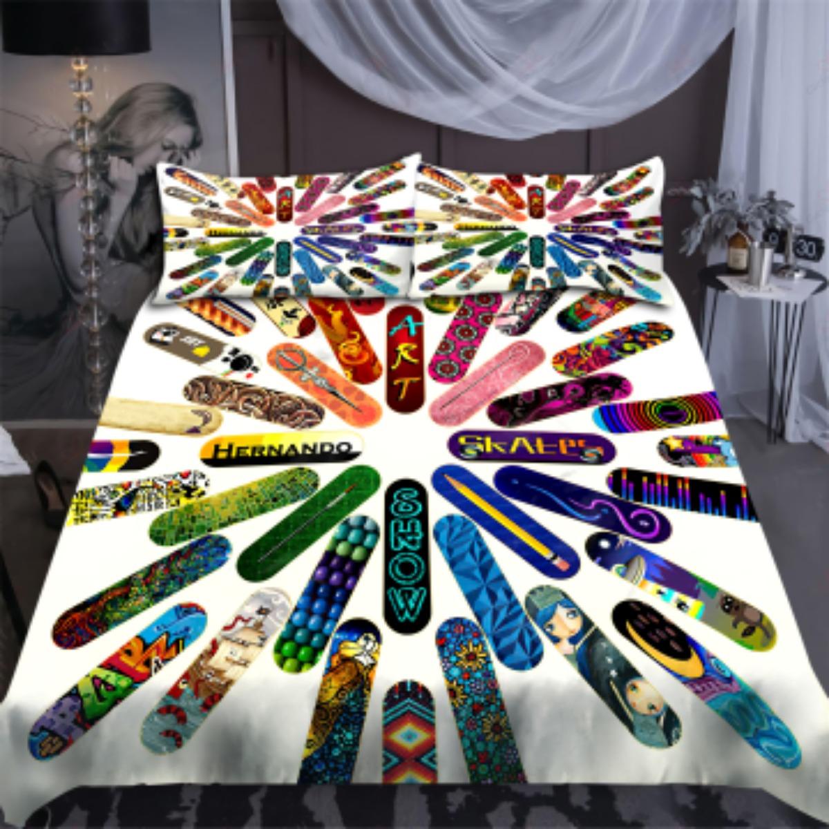 

Tmarc Tee Skateboard Skull Bedding Cover Set Comforter Duvet Cover Set Pillowcase Single 135x200cm