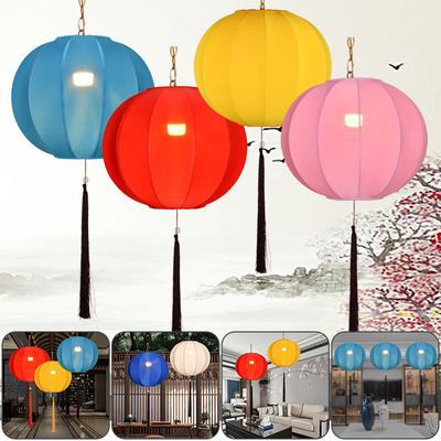 Chinese Style Round Lanterns Retro Fabric Lantern Buddha Hall Tea Room Zen Restaurant Decor Ornament Festival Wedding Lantern