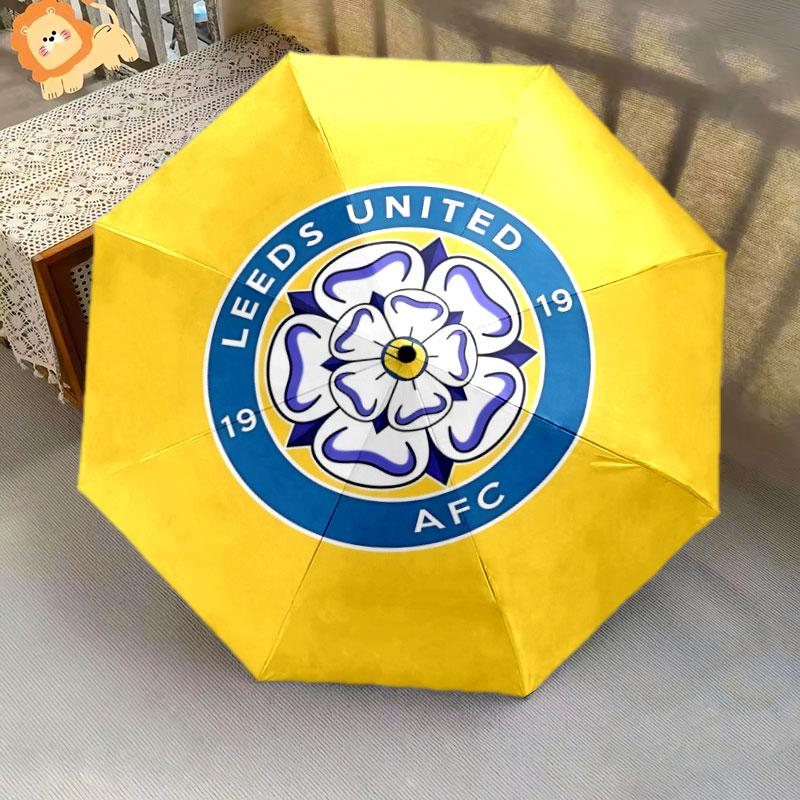 1 Paragüas Plegable Automático - Diseño de Patrón del Leeds United Football Club, Portátil y Plegable con 8 Varillas, Regalos de Navidad y Cumpleaños