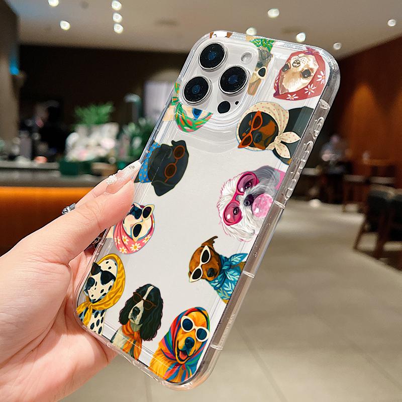 Transparent Phone Case For iPhone 11 12 13 14 15 16 17 Pro Max Mini X XS XR XS Max 8 7 Plus 17E 16E Air with Dog Patterns Cover