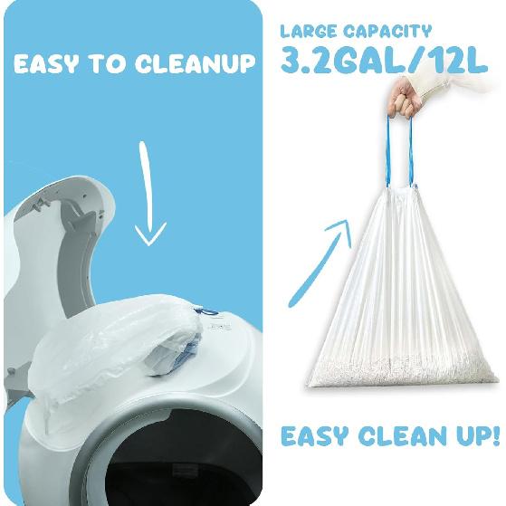 120 Count Cat Litter Box Liners for Self-Cleaning Cat Litter Box, Replacement Kitty Litter Liners, 8 Rolls Drawstring Waste Bags for Small Automatic