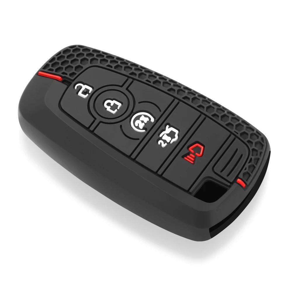 

Чехол для ключа автомобиля из силикона и кожи для Ford Explorer Mustang Fusion Escape F150 F250 F350 F450 F550 Ford Raptor 5 кнопок чёрный