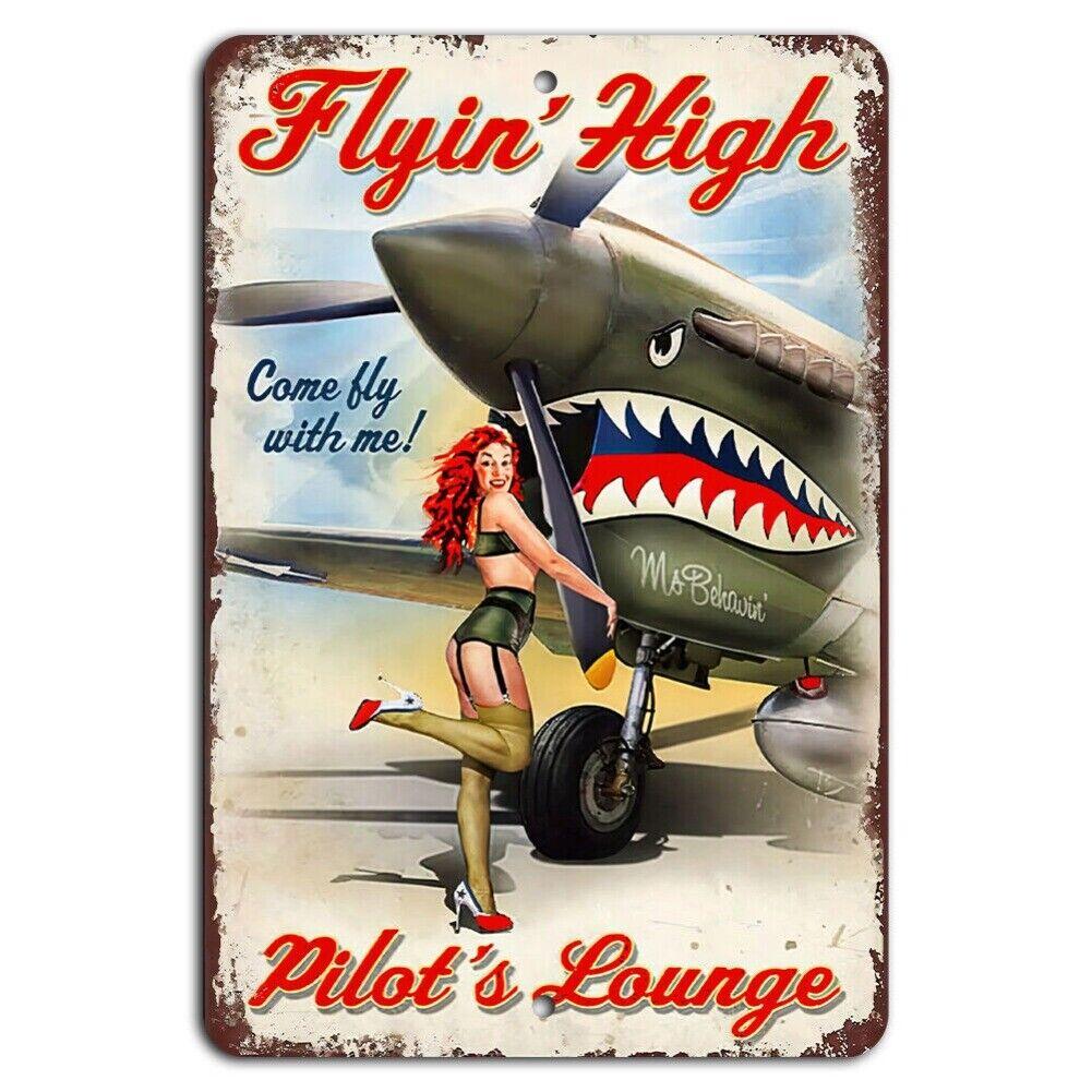 Винтажная металлическая табличка  Pin Up Girl Flying High  для ретро-военного домашнего декора 20x30cm（7.8x11.8inch）