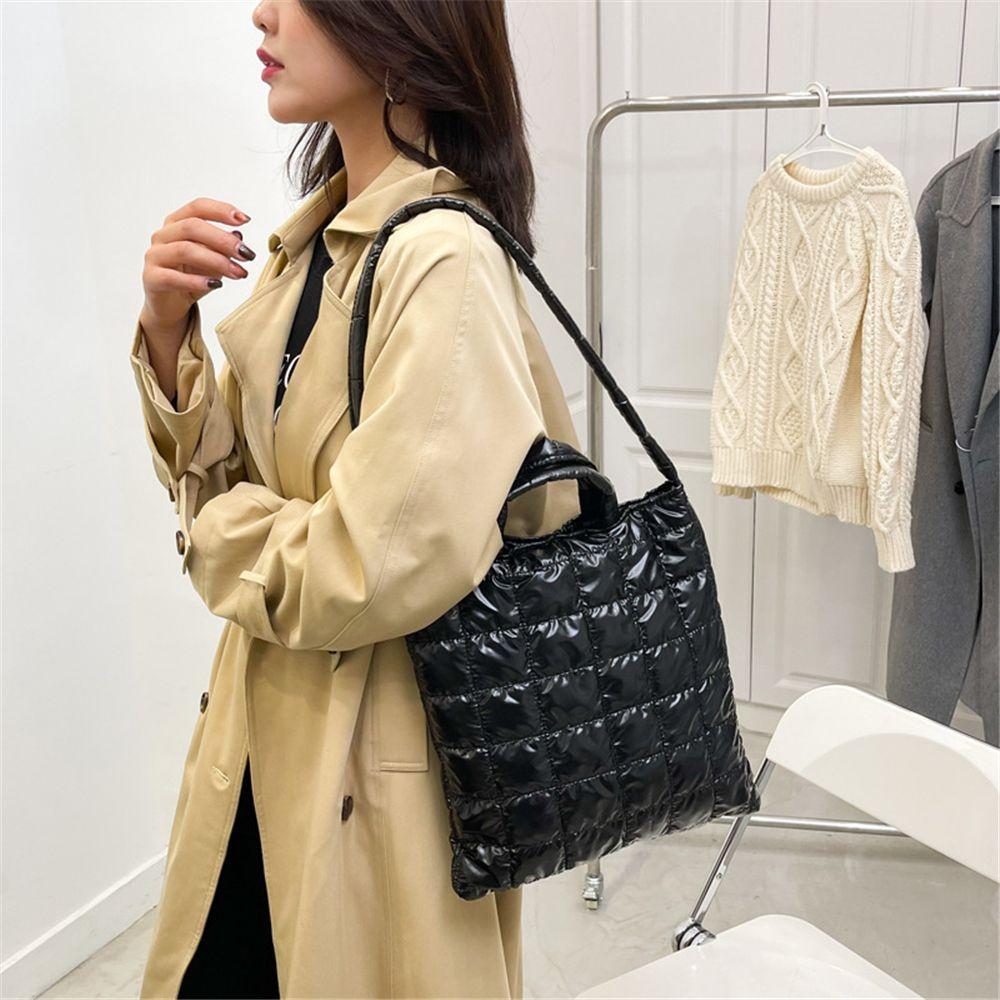 Winter Down Bag Quilted Space Cotton Handbags For Women Large Capacity Tote Bags Female Wide Strap Feather Padded Crossbody Bags