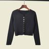 American Sexy Metal Buckle Knitting Outer Wear Cardigan Long Sleeves Female 2025 Spring High Waist Short Pure Desire Sexy Top