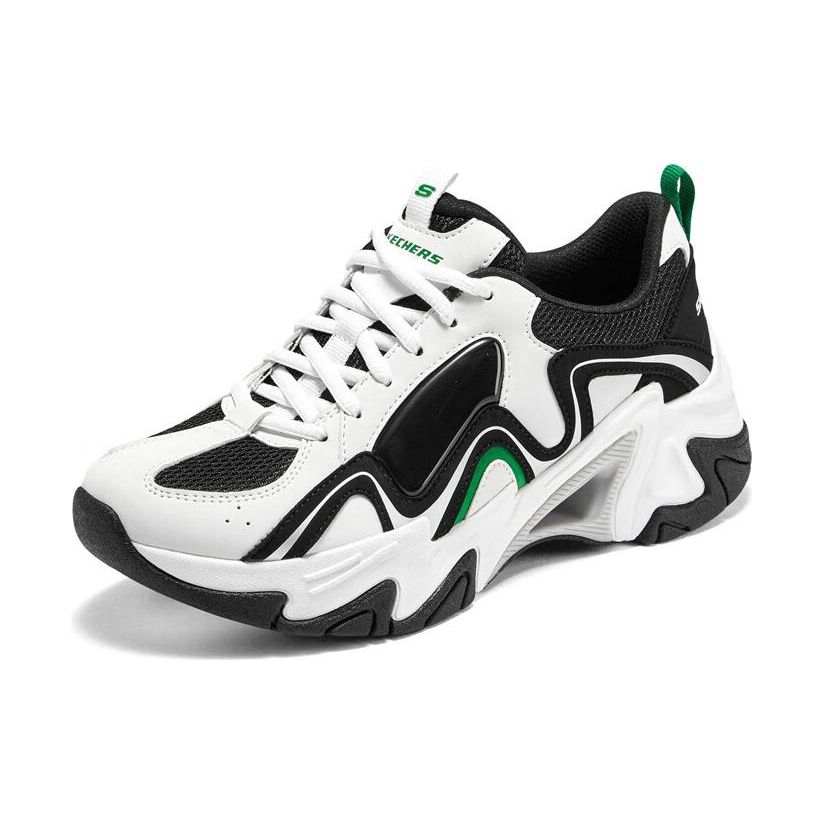 Skechers Stamina V3 Mecha Shoes Third Generation Synthetic Leather Comfortable Versatile Low-Top Dad Shoes Women sneakers White Black Green 896151-WGR