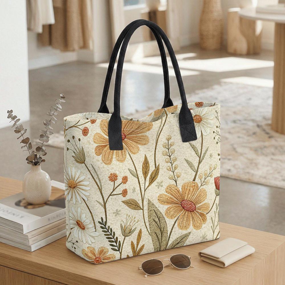 Boho Floral Print Tote Bag Casual Lightweight Large Capacity Ladies Daily Handbag