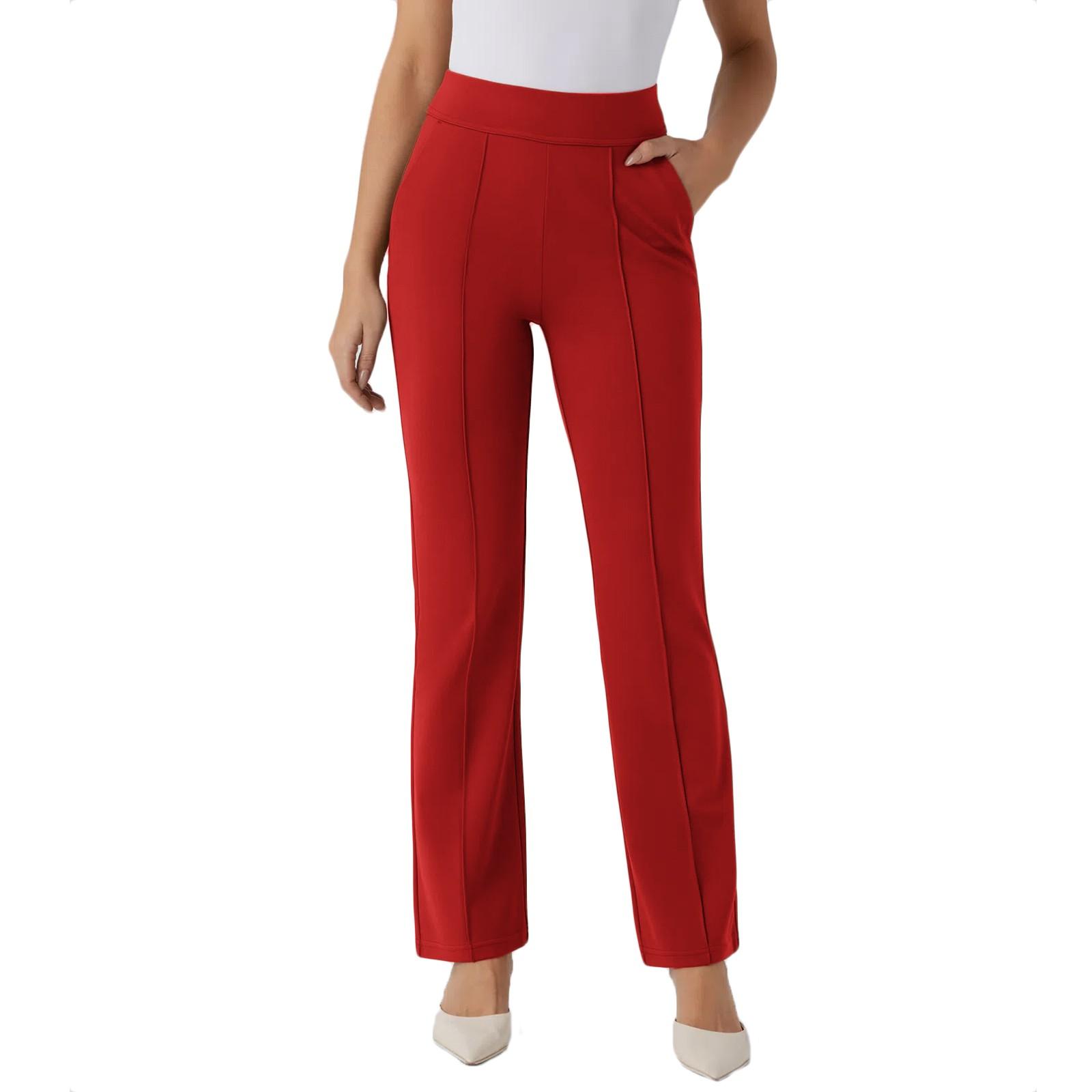 

Женские брюки Деловые повседневные рабочие брюки с карманами Эластичные брюки с высокой талией S красный
