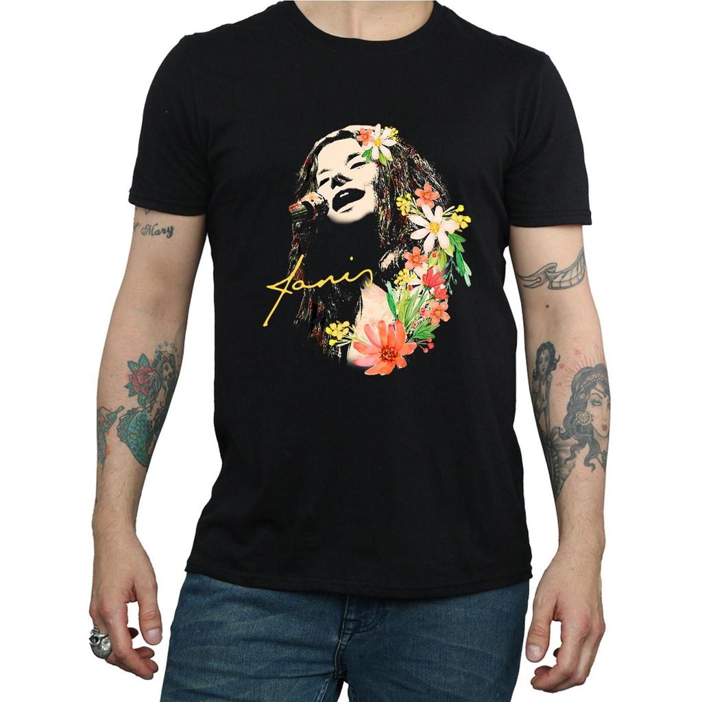 Janis Joplin Mens Floral Pattern T-Shirt