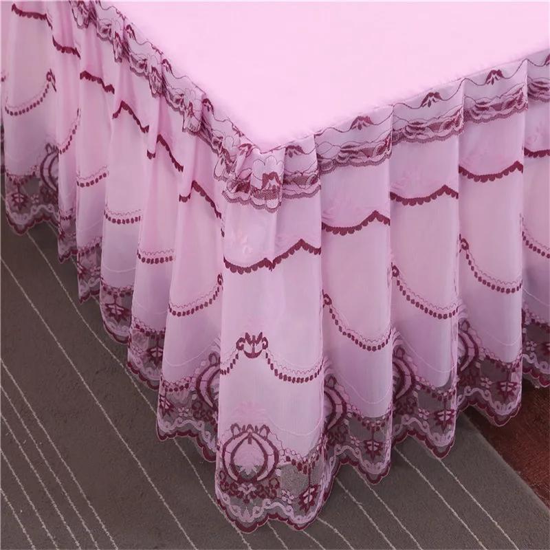 3pcs Set Bed Spread Princess Lace Bed Skirt Solid Color Luxury King Queen Bedspread with 2pcs Pillowcase