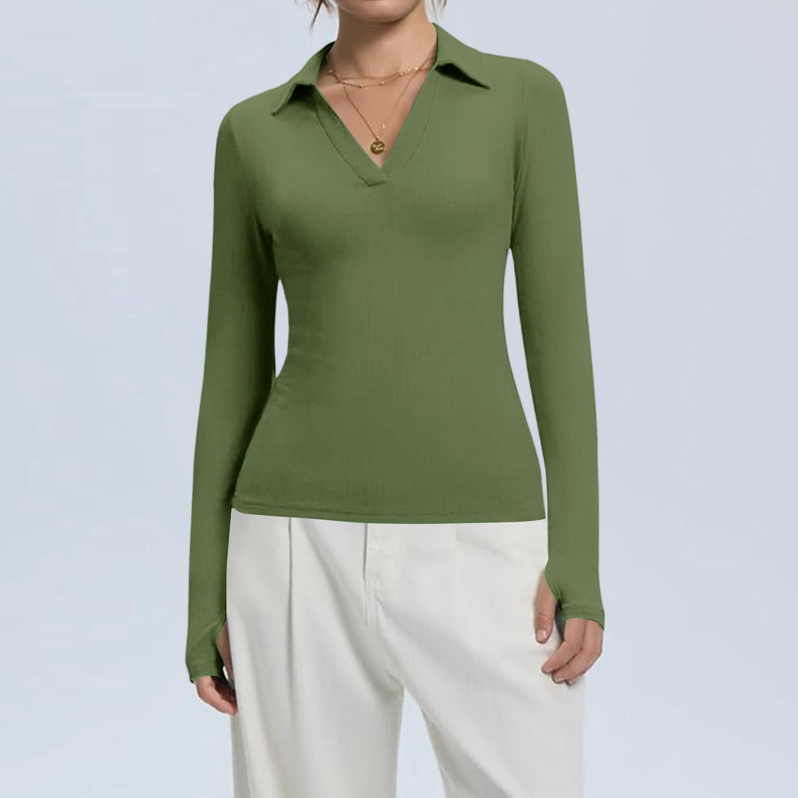 Women s Fashion Casual V-Neck Long Sleeve Button-Down Top L