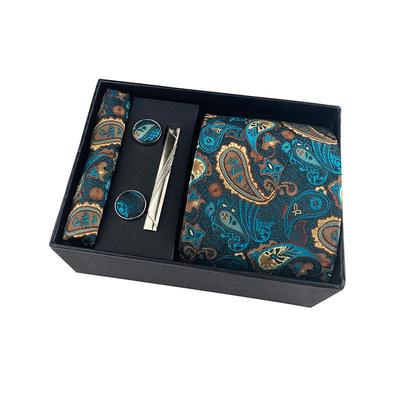 Paisley Men's Tie Set with Pocket Square, Cufflinks & Tie Clip – Business Casual Gift Box
