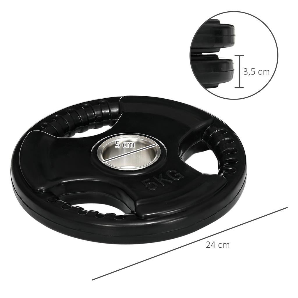 Dumbbell Plate 2 Piece Set 5 Kg Per Plate Three Handles Floor Protecting Rubber Coating Metal