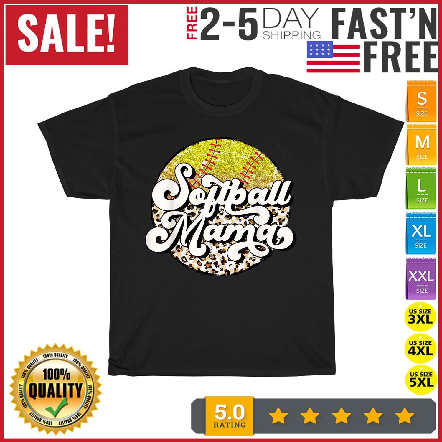 Softball Mom Leopard Funny Baseball Mom Mother s Day Vintage T Shirt Mens Womens Tees Top Men Women XL