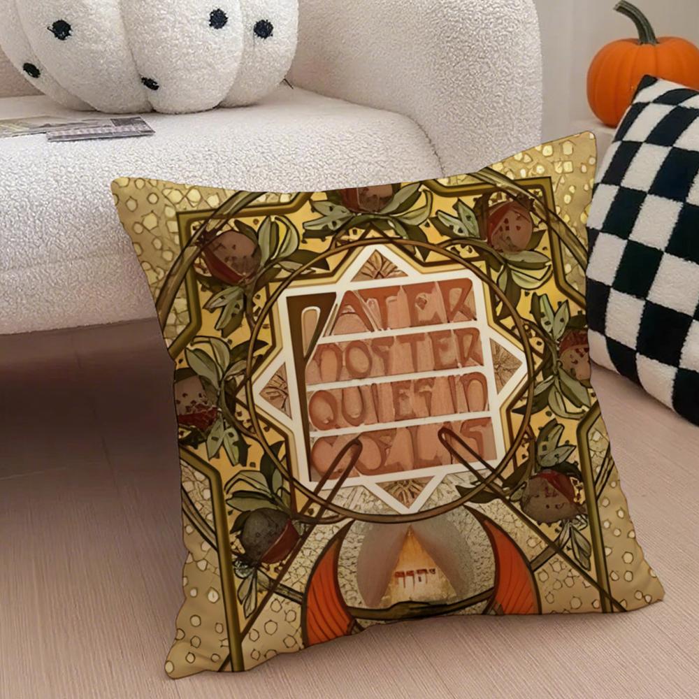 A-Alphonse Maria M-Mucha Cushion Cover Linen Pillow Case Soft Breathable Protective Couch Room Decoration