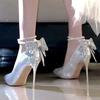 High Heels Women's Summer 2025 New Rhinestone Bow Pearl Chain High-end Wedding Shoes Pointed Stiletto Single Shoes