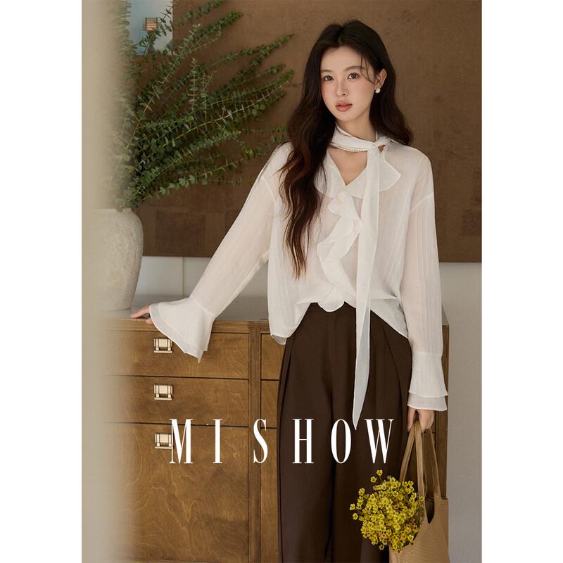 Mishow French Scarf Collar Ruffle Chiffon Blouse S