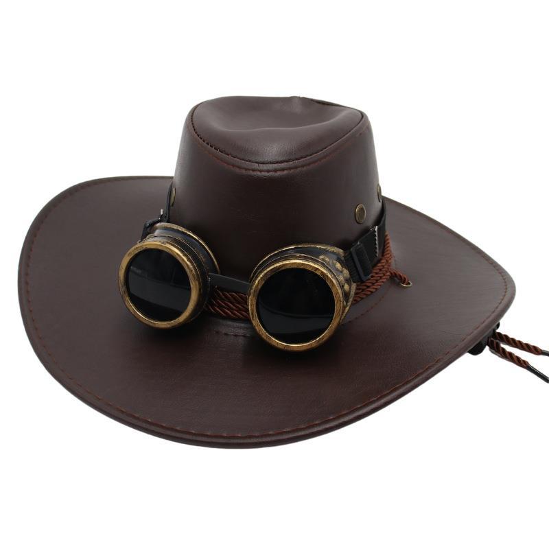 Steampunk Glasses Jazz Hat Retro Leather Top Hat American Tv Cowboy Hat Sun Protection Visor For Men And Women