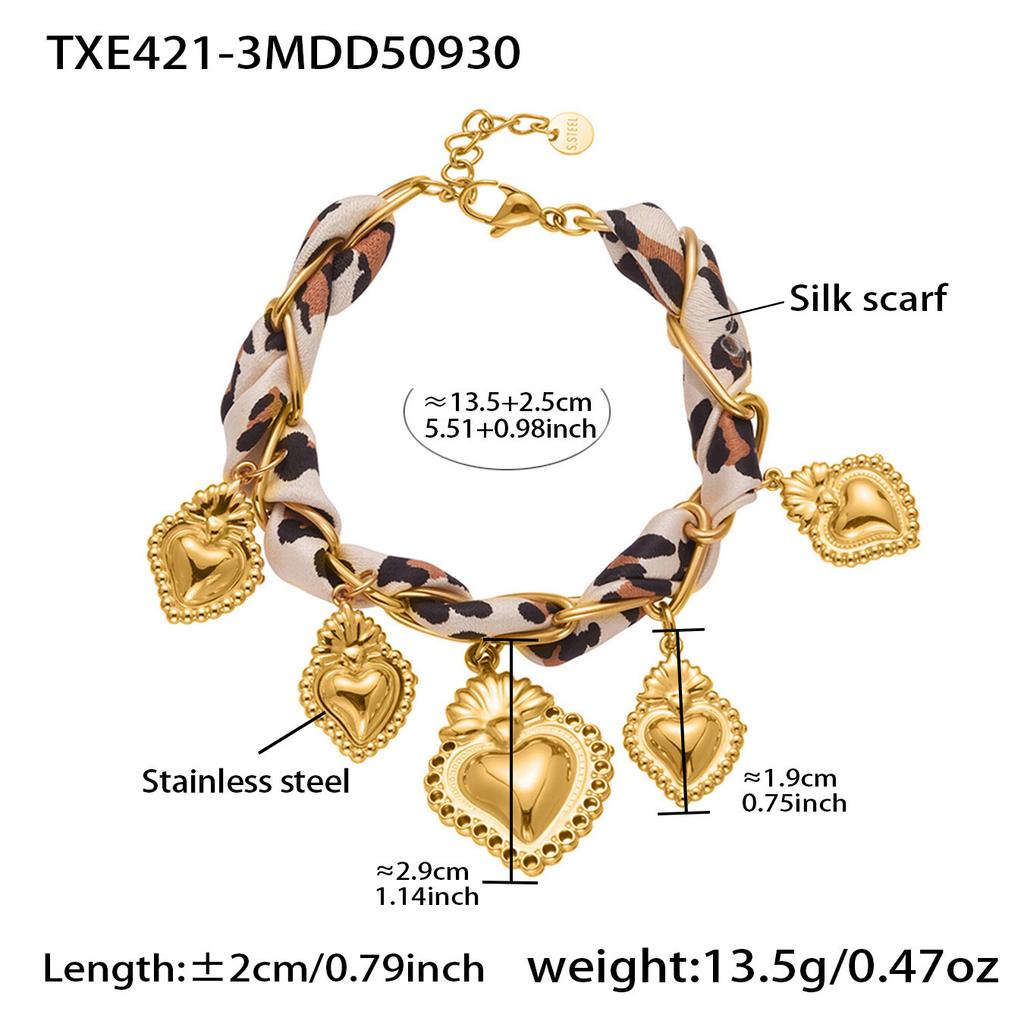 Statement Scarf Necklace Matching Bracelet 18k Gold Plated Stainless Steel Heart Charm Neckalces Bracelets Jewelry Set for Women