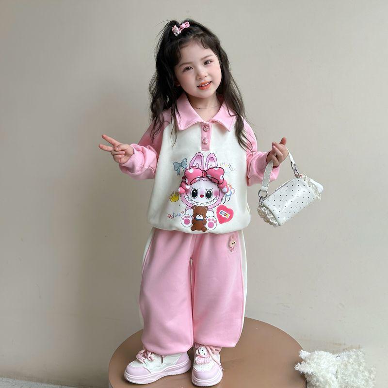 Girls Spring Autumn Cute Cartoon Sweatshirt Two Piece Set 90