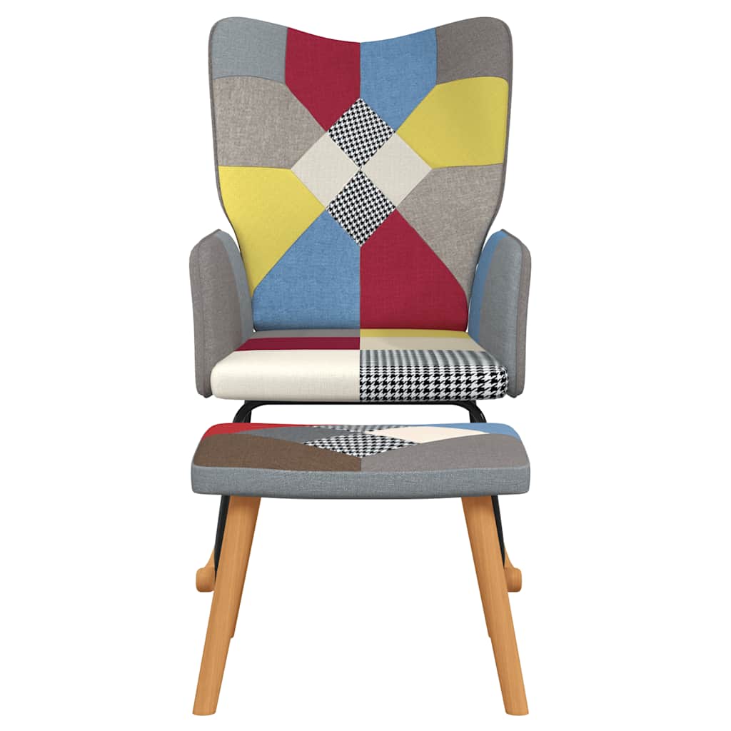 Vidaxl Fotel Bujany Z Podnóżkiem, Patchwork, Obity Tkaniną