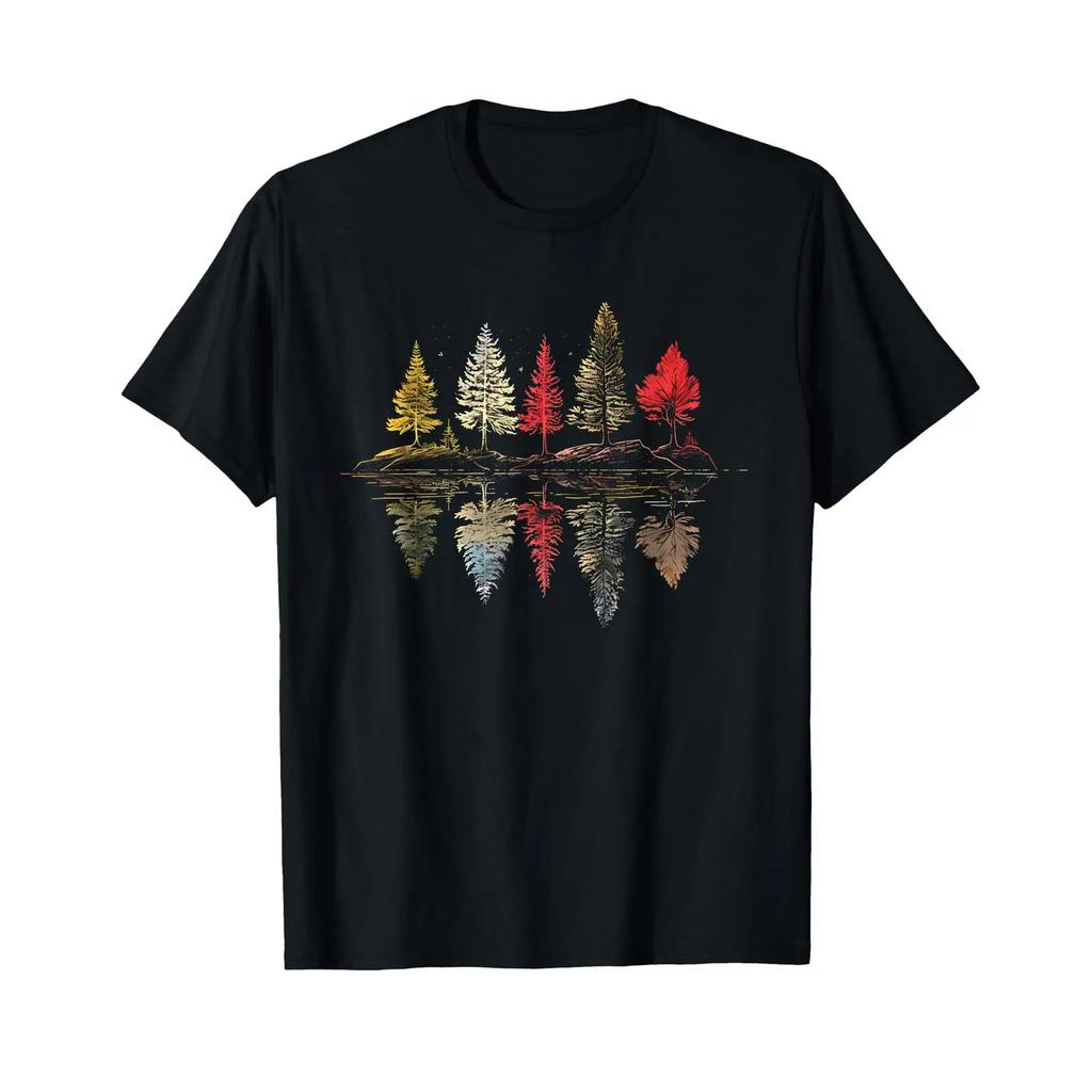 Nature Reflection Trees Outdoor Wildlife Autumn Forest T Shirt vintage Washed Versatile For Eve