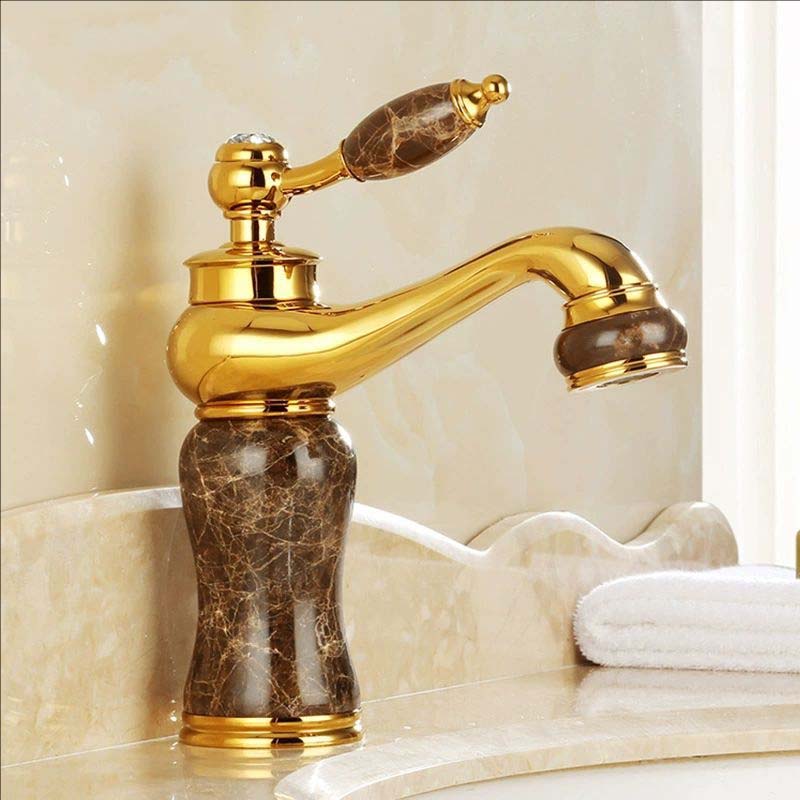 Rose Gold Luxury Bathroom Basin Faucet Single Jade Handle Vanity Sink Mixers Water Taps Brass Natural Jade Basin Sink Faucet