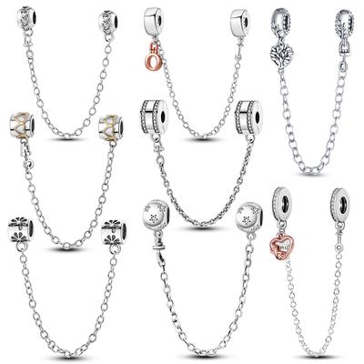 Sparkling Clear Silver Safety Chain 925 Silver Safety Chain Charm Beads Bracelet DIY Jewelry