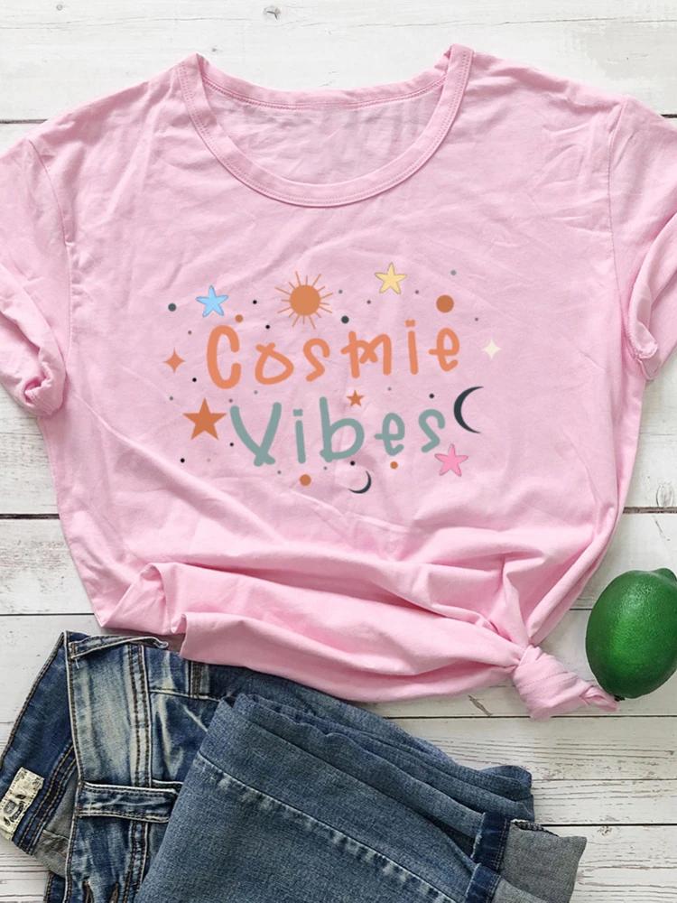 Cosmie Vibes Star Moon Print Women T Shirt Short Sleeve O Neck Loose Women Tshirt Ladies Tee Shirt Tops Clothes Camisetas Mujer
