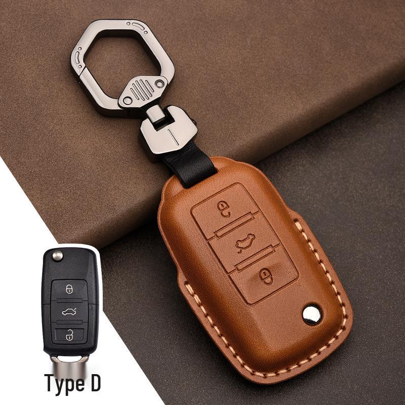 Genuine Leather Car Key Cover for Volkswagen: Fits T-Roc, Teramont, Tiguan, CC, Bora, Golf 7, Golf 6, Lamando.