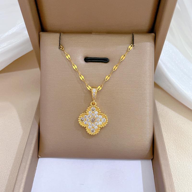 Glückskette Damen Kupfer Mikro-Inlay Echtgold Galvanisierung Schlichte und Exquisite Schlüsselbeinkette Halskette