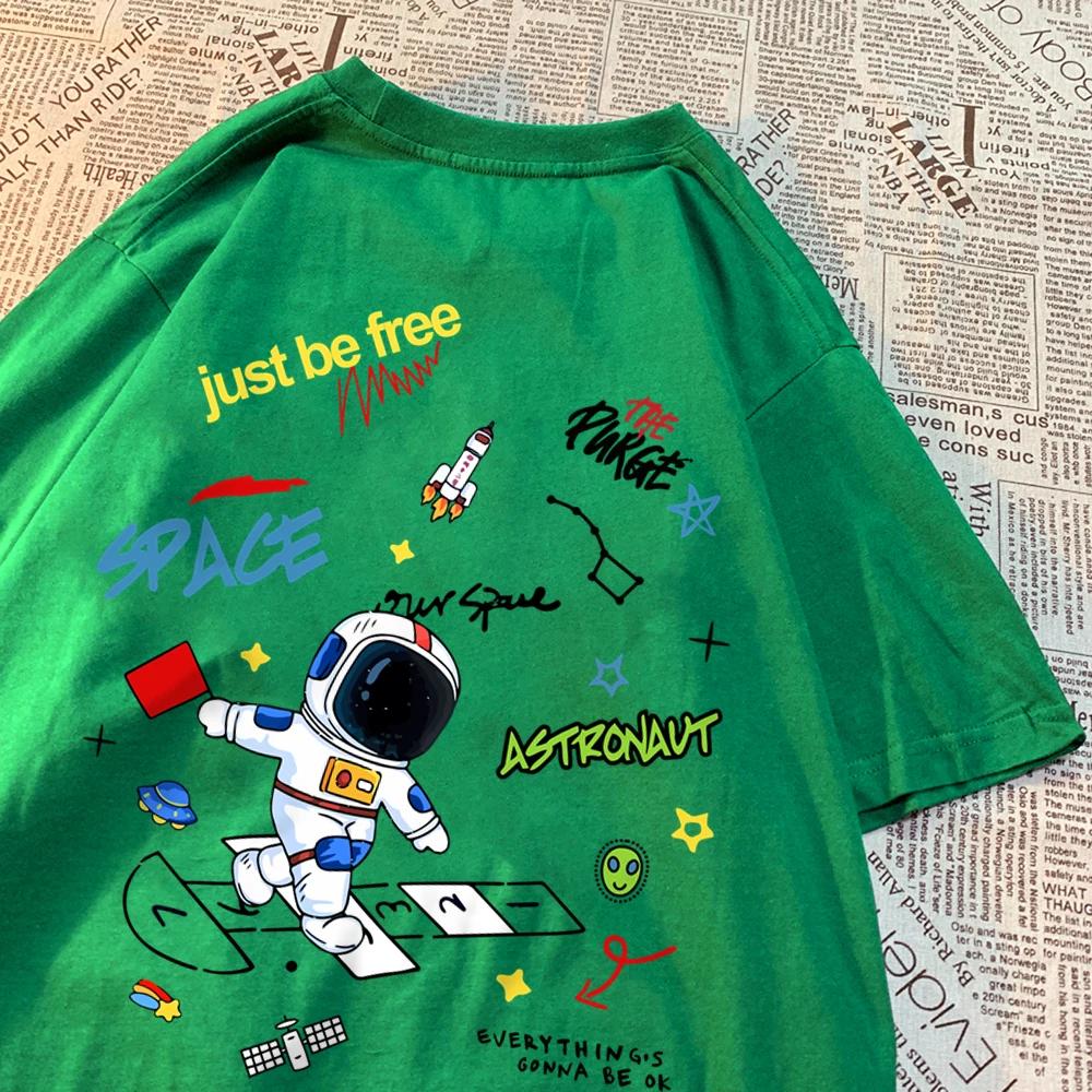 Space Astronaut Just Be Free Print Tshirts Men Women Fashion Casual Tops Hip Hop Oversize T-Shirts Casual Summer Short Sleeve