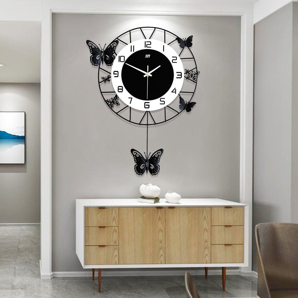 Butterfly Shaped Wall Clock, 20x13 Inches Modern Silent Non-Ticking & Easy-to-Read Metal Wall Decor for Living Room Office Decor