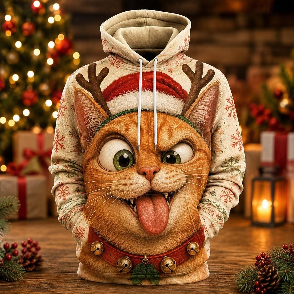 Unisex Kapuzenpullover mit Aufdruck Lustiges Alpaka Weihnachtsmütze Weihnachten Pullover Langarm Kängurutasche Freizeit Winter Feiertag Sweatshirt
