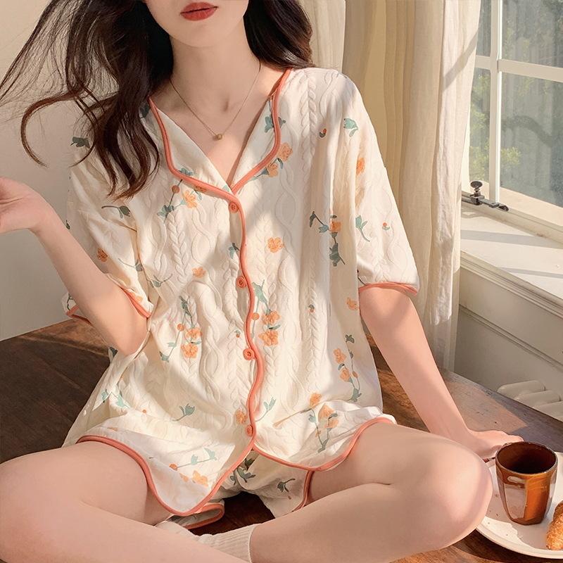 Pajamas Women'S Short-Sleeved Shorts Thin Korean Version Style Sweet Cartoon Loungewear Suit Can Be Worn Outside