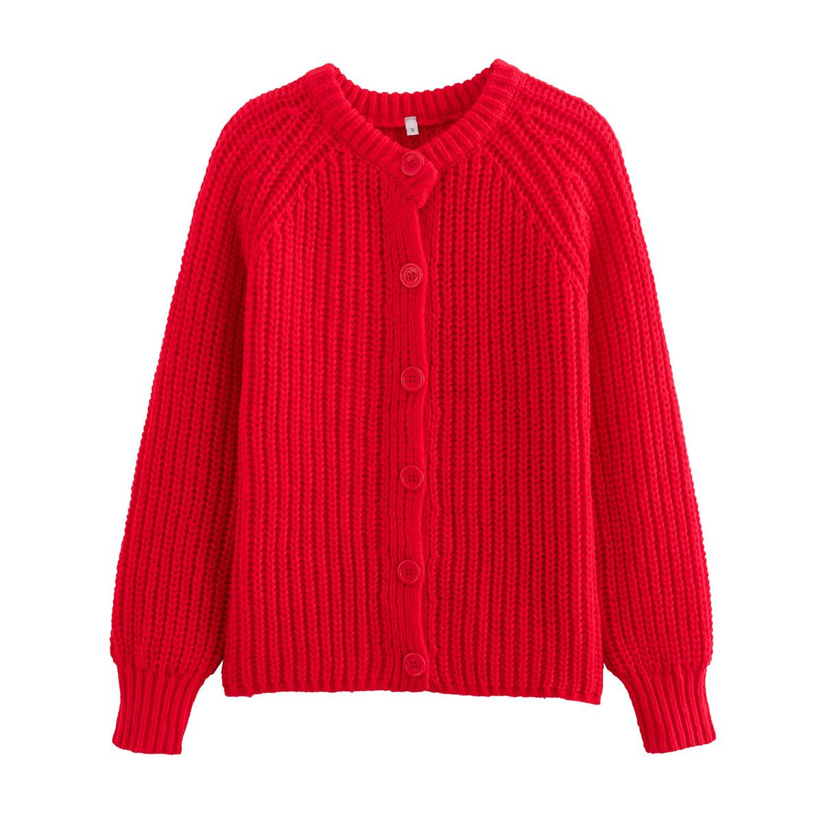 

Pink Knit Cardigan Women s Round Neck Button Front Raglan Sleeve Soft Texture S червоний
