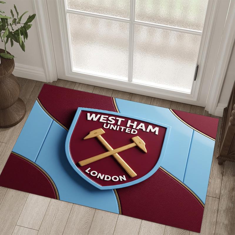 West Ham United Fußball Design Kristall Samt Teppich Gemütlich Nicht?Rutschfester Teppich mit Aufdruck für Schlafzimmer Wohnzimmer Eingang