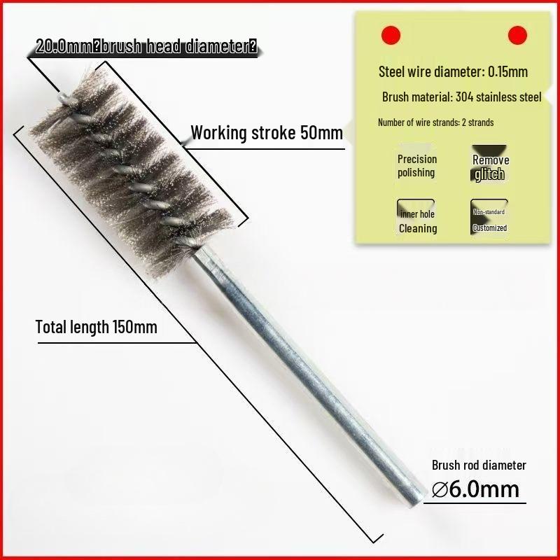 Stainless Steel Pipe Brush with Handle for Deburring, Rust Removal, Polishing, and Cleaning In Extended Inner Holes.