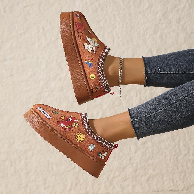 Bohemian Lace Print Decorative Women's Snow Boots Ethnic Style Autumn and Winter Thick-soled Short Tube Warm and Comfortable Cotton Shoes