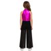 Meisjes Mock Neck Mouwloze Jumpsuit Metallic Bodice Ruches Wijde Pijp Rits aan de Achterkant Jazzdans Kostuum