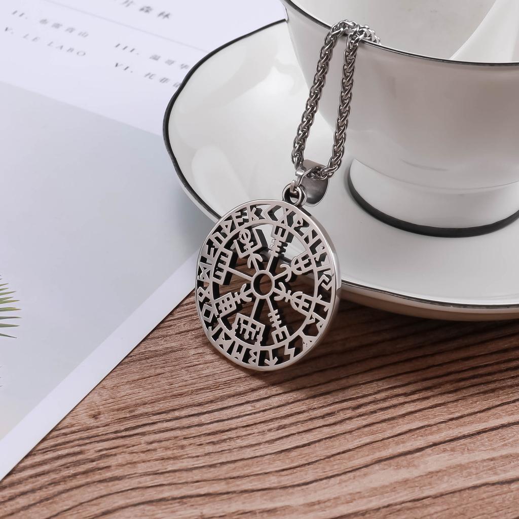 Viking jewelry, versatile ethnic style hollow rune titanium steel men's pendant, simple stainless steel necklace