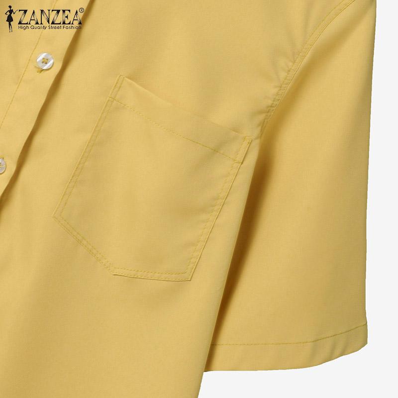 ZANZEA Womens Turn Down Collar Summer Half Sleeve Blouse