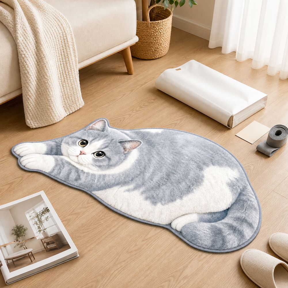Decorative Rug Cat Shaped Rug Cat Pattern Cat Floor Mat Cute Animal Door Mat  Living Room Decor